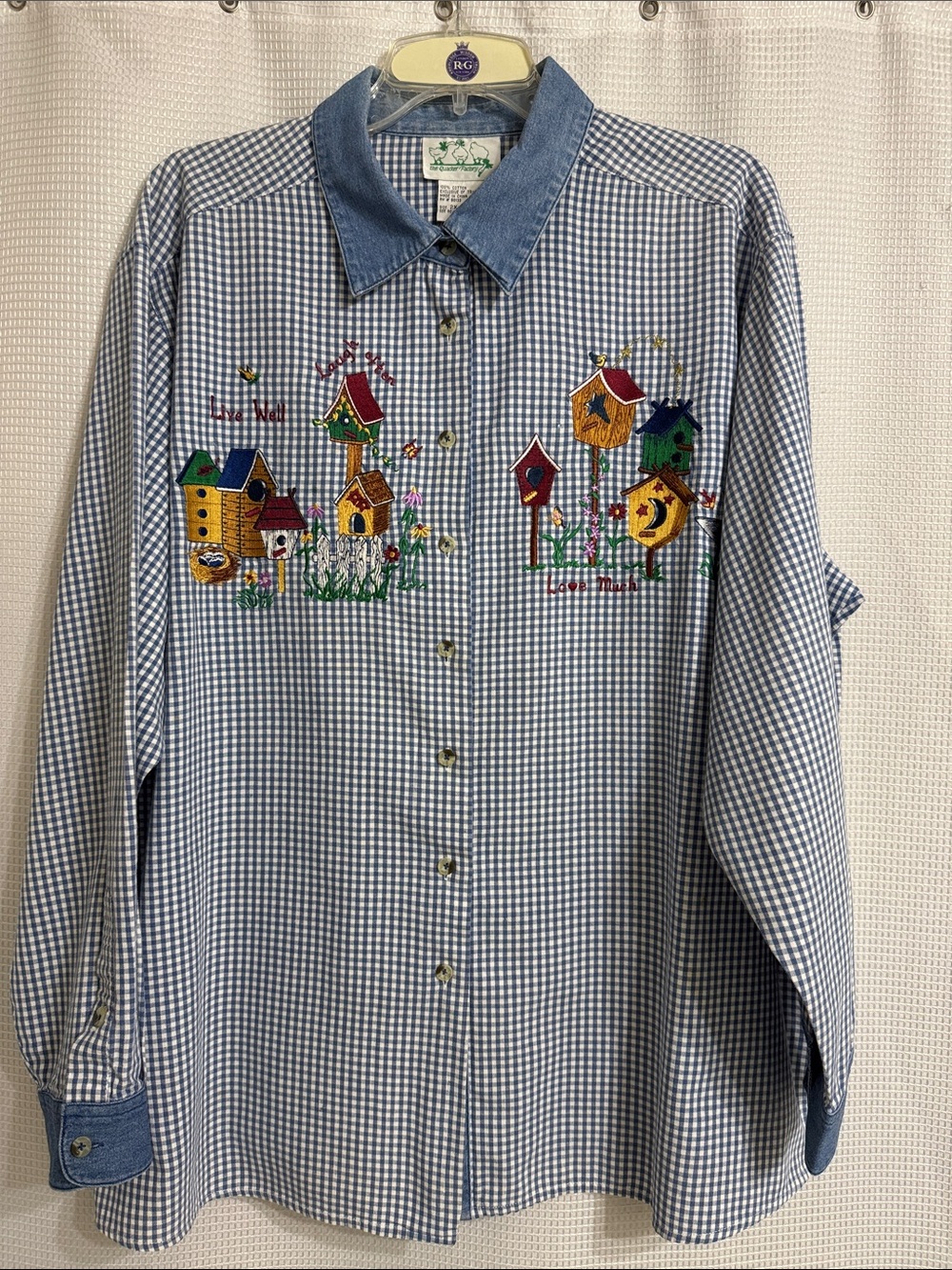 Women’s “The Quacker Factory”  long sleeve roll tab, full button shirt.  Size 2X